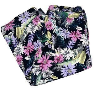 J. Jill Womens L Navy Multicolored Tropical Floral Pull On Wide Leg Pajama Pants